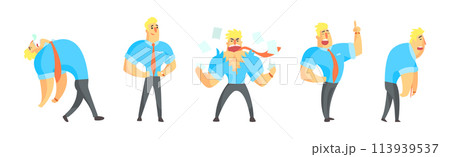 Funny Business Man Character in Tie in Different Pose Vector Set Funny Business Man Character in Tie in Different Pose Vector Set 113939537