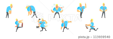 Funny Business Man Character in Tie in Different Pose Vector Set 113939540