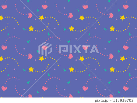 カラフルな星とハートのパターン 113939702