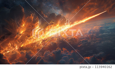 A futuristic space shuttle gracefully flies through the sky, leaving a trail of clouds as it embarks on a mission beyond Earths atmosphere. A futuristic space shuttle gracefully flies through the sky, leaving a trail of clouds as it embarks on a mission beyond Earths atmosphere. 113940162