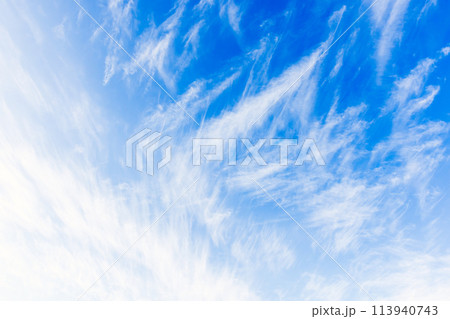 White cirrus clouds are in blue sky, natural background photo texture 113940743