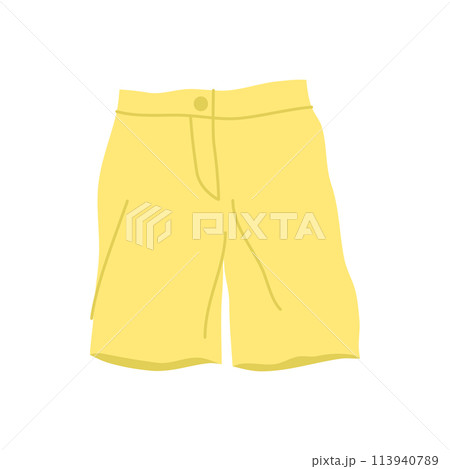 Cartoon Clothes Male Yellow Shorts Concept Flat Design Style Isolated on a White Background. Vector illustration 113940789
