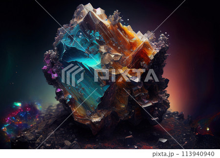 gem of extraterrestrial origin in space, natural resource from another planet in outer space 113940940