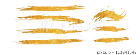 金色のブラシストローク。金箔が入った筆のライン 金色のブラシストローク。金箔が入った筆のライン 113941348
