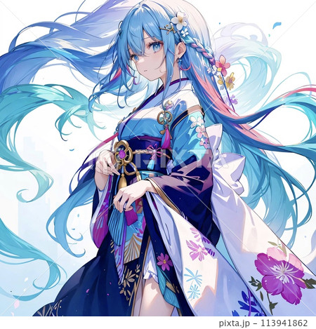 水色の美少女 ロングヘアー イラストのイラスト素材 [113941862] - PIXTA