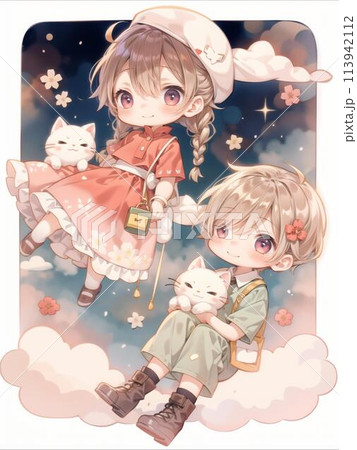 雲の上に浮かぶ少女と少年 113942112