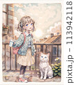 街中で佇む猫と少女 街中で佇む猫と少女 113942118
