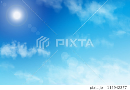 すっきり晴れた青空と雲と太陽 113942277