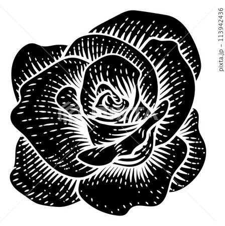 Rose Flower Design Woodcut Vintage Retro Style 113942436