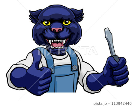 Panther Electrician Handyman Holding Screwdriver Panther Electrician Handyman Holding Screwdriver 113942440