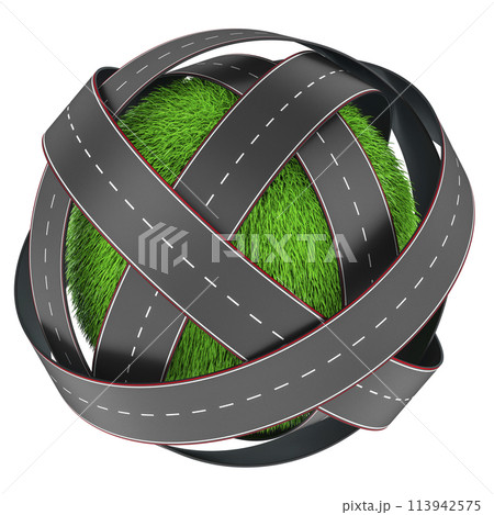 Roads knot with grass ball, eco concept. 3D rendering 113942575