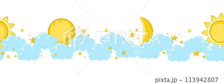 Seamless vector banner with full moon and moon image among clouds and stars. Banner for web, scrap album, paper, Seamless vector banner with full moon and moon image among clouds and stars. Banner for web, scrap album, paper, 113942807