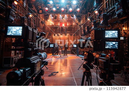 Professional Video Production Equipment On Stage During Live Performance 113942877