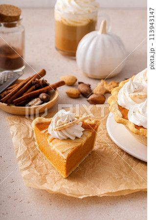 Pumpkin pie with cheesecake swirl for Thanksgiving Pumpkin pie with cheesecake swirl for Thanksgiving 113943147