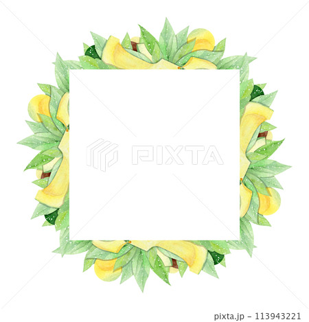 watercolor frame with avocado on white background 113943221