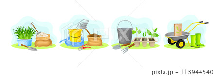 Garden Tool and Equipment for Cultivation Vector Set Garden Tool and Equipment for Cultivation Vector Set 113944540