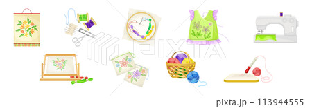 Needlework and Embroidery Craft Tool and Object Vector Set 113944555