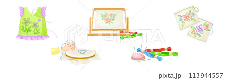 Needlework and Embroidery Craft Tool and Object Vector Set Needlework and Embroidery Craft Tool and Object Vector Set 113944557