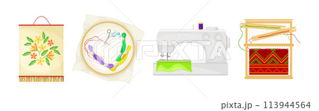 Needlework and Embroidery Craft Tool and Object Vector Set Needlework and Embroidery Craft Tool and Object Vector Set 113944564