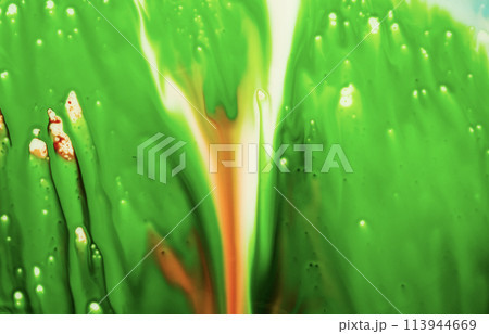 liquid paints in slow blending flow. Beautiful abstraction of liquid paints. 113944669