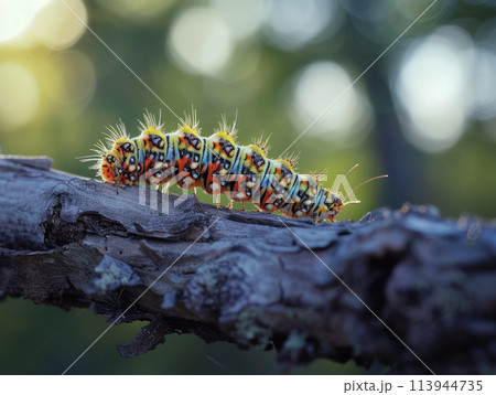 Macro photograph of a furry caterpillar. 113944735