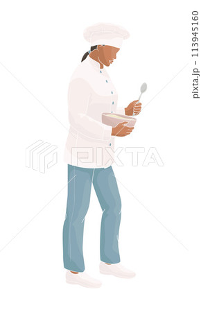 Restaurant staff smiling female African American character. Kitchener, chef 113945160