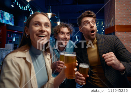 Guys meeting at sport club to watch world football championship 113945226