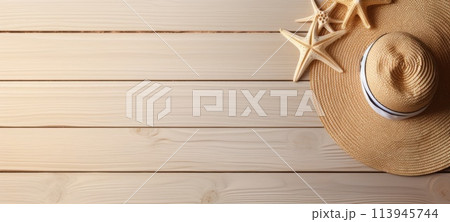 seashells hat on the beach sea sand summer, ai 113945744