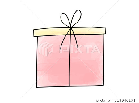 Gift box, watercolor doodle element. Vector illustration. 113946171