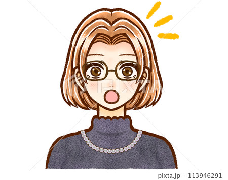 眼鏡をかけたお洒落な茶髪ボブヘアの大人女性のイラスト素材2 113946291
