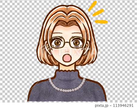 眼鏡をかけたお洒落な茶髪ボブヘアの大人女性のイラスト素材2 113946291