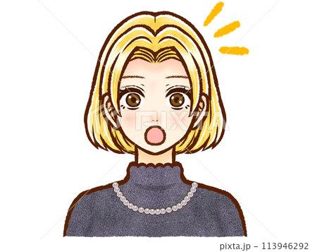 お洒落な金髪ボブヘアの大人女性のイラスト素材2 お洒落な金髪ボブヘアの大人女性のイラスト素材2 113946292