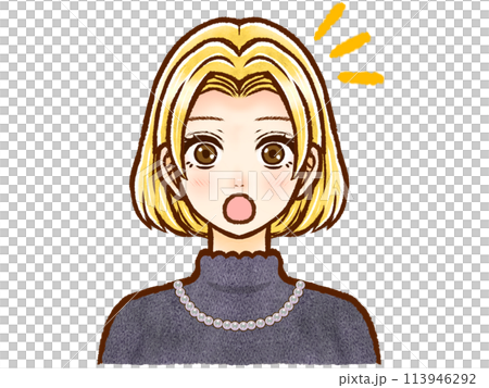 お洒落な金髪ボブヘアの大人女性のイラスト素材2 お洒落な金髪ボブヘアの大人女性のイラスト素材2 113946292