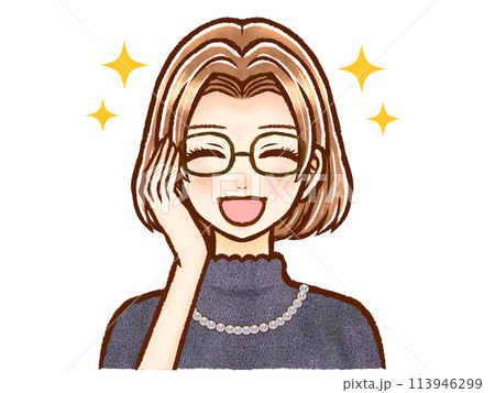 眼鏡をかけたお洒落な茶髪ボブヘアの大人女性のイラスト素材4 113946299