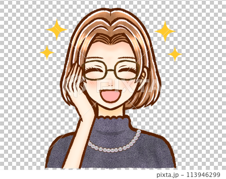 眼鏡をかけたお洒落な茶髪ボブヘアの大人女性のイラスト素材4 113946299
