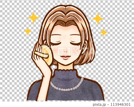 お洒落な茶髪ボブヘアの大人女性のイラスト素材5 113946301