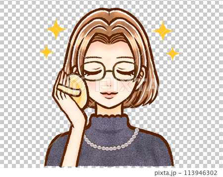 插圖素材 5 一位戴著眼鏡的時尚棕色鮑伯頭髮的成年女性 113946302