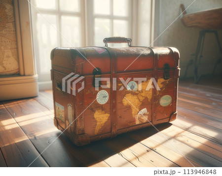 Large vintage travel suitcase 113946848