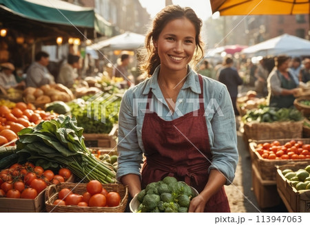 Market Vendor Smiling Proudly 113947063