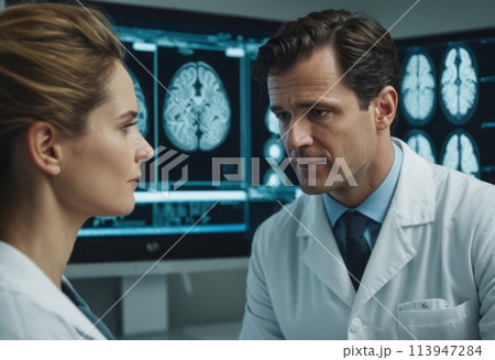Focused Doctor Reviewing Scans 113947284