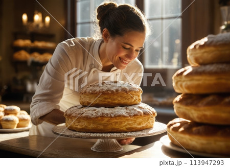 Pastry Chef Admiring Creations Pastry Chef Admiring Creations 113947293