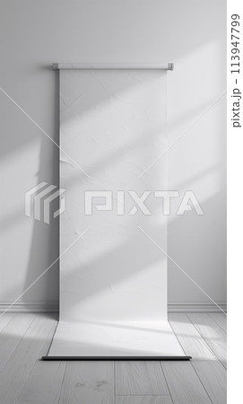 Blank White Banner Stand Ready for Branding in a Neutral Setting 113947799