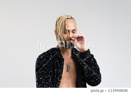 Gay man portrait isolated on white 113948606