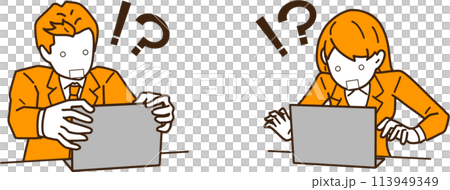 Businessmen encountering errors on their computers Businessmen encountering errors on their computers 113949349