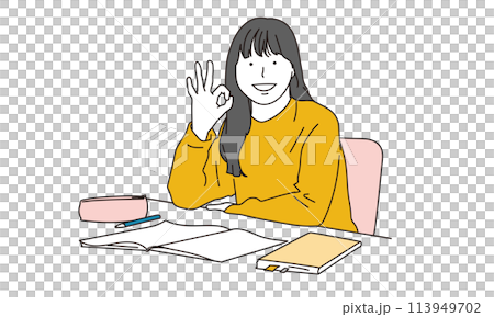 Illustration of a woman smiling and giving an OK sign 113949702