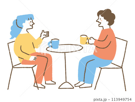 楽しそうに飲みながら会話をしている2人組_色 113949754
