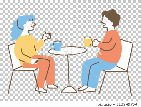 A couple having a fun conversation while drinking_Color A couple having a fun conversation while drinking_Color 113949754