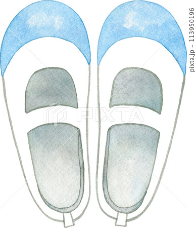 上から見た上履き(水色)の水彩イラスト 113950196