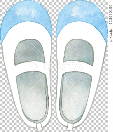 上から見た上履き(水色)の水彩イラスト 113950196