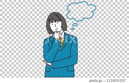 考える制服の女子生徒イラスト 113950197